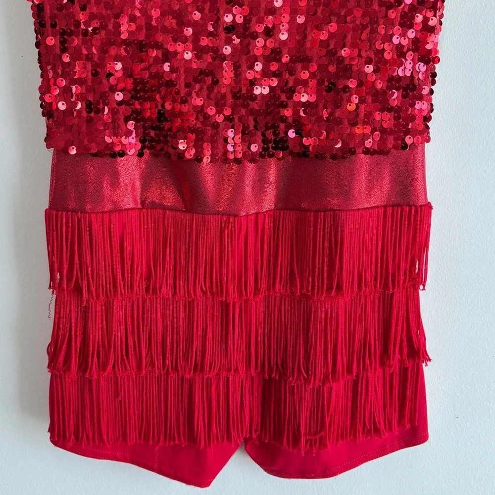 Weissman A Different Beat 10178 Sz MC Showtime Dance Costume Skating Red Fringe